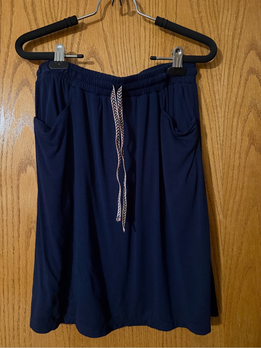Max Studio Navy Drawstring A-Line Skirt with Chevron Tie